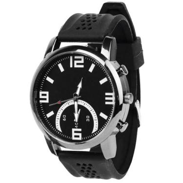Imagem de Relogio Masculino de Ponteiro Pulseira de Borracha Preto - S/M, Preto,