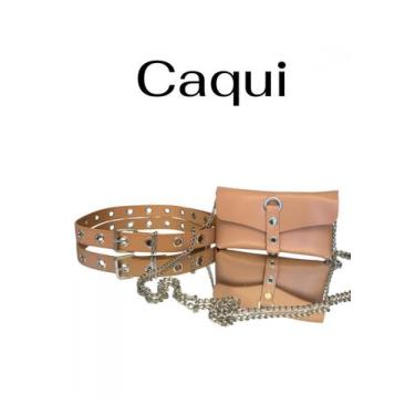 Imagem de Cinto Pochete e Bolsa 5 em 1  Versatilidade & Estilo Tamanho:CAQUI - B