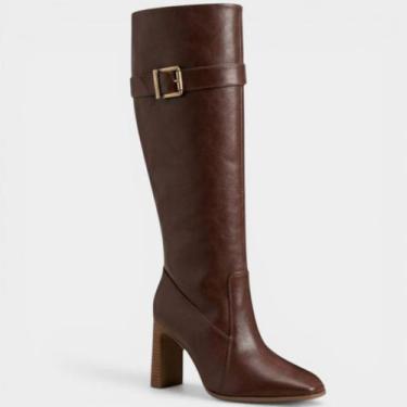 Imagem de Bota Vizzano Cano Alto Salto Listrado Feminina - Marrom - 38, 38
