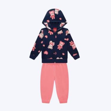 Imagem de Conjunto Casaco Com Capuz E Calça Moletom Peluciado Infantil Menina Ky