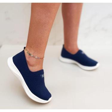 Imagem de Slip On Tênis Meia Feminino Calce Fácil Azul Marinho - Sobressalto, 35