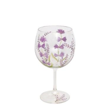 Imagem de Taça para Gin Cristal Pintada à Mão Flor Lilás - Charm Decor