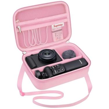 Imagem de Supmay Capa rígida de viagem para câmera digital Sony ZV-1F / ZV-1 / ZV-1 II, capas protetoras para kit de acessórios Vlogger tripé e microfone, bolso extra com zíper para carregador de bateria, rosa