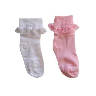 Imagem de Meia Bebê Menina Social Com Renda Kit com 02 pares  - Brando, P (21 A 