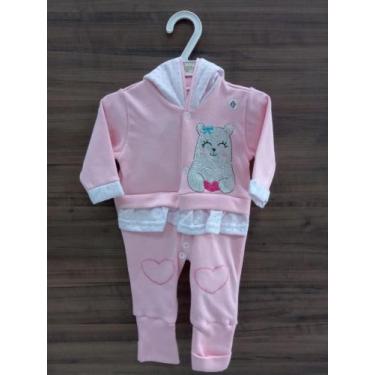 Imagem de Macacão Longo Bebê  Kiguri Bordado com Capuz Menina, Rosa bebê, RN