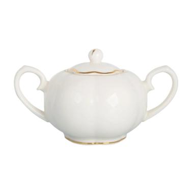 Imagem de Açucareiro em Porcelana New Bone China Camélia com Borda Dourada 380ML Branco Full Fit