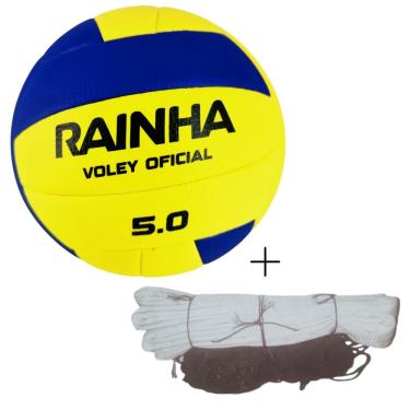Imagem de Kit Vôlei Bola Rainha 5.0 com Rede Master Seda 5m Toque Macio Costura Reforçada Amarelo e Preto