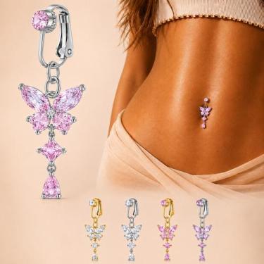 Imagem de Piercing de Umbigo Falso Fake Borboleta com Pedras Pingente - NoBrand,