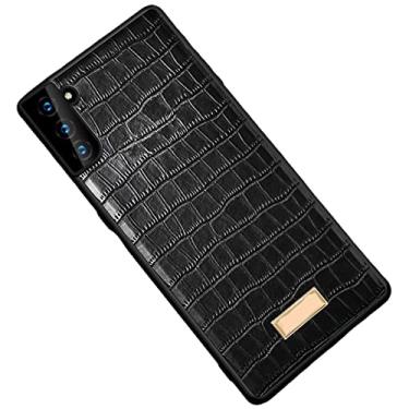 Imagem de Capa para Samsung Galaxy S21/S21 Plus/S21 Ultra, estampa clássica de crocodilo premium fina de couro para negócios elegante capa protetora de TPU (poliuretano termoplástico), preta, S21 Plus de 6,7 polegadas