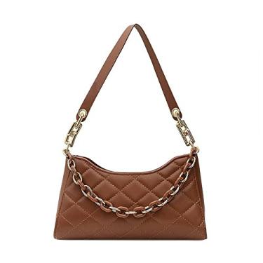 Imagem de Bolsa de ombro feminina de couro acolchoado com corrente, bolsa elegante para axilas, Marrom