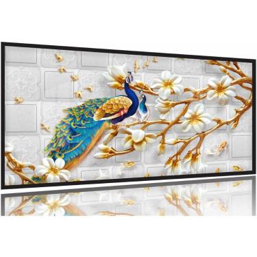 Imagem de Quadro Decorativo Pavão Do Paraíso 130x60 Moldura Preta 2x2