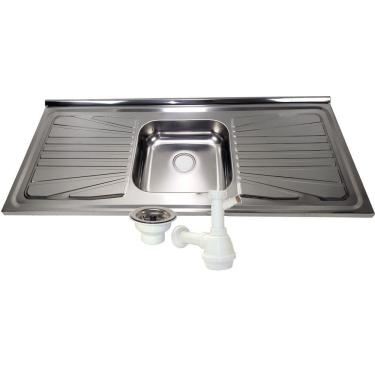 Imagem de Pia Inox Fabrinox PS1200 120x52cm, cuba central, válvula e sifão