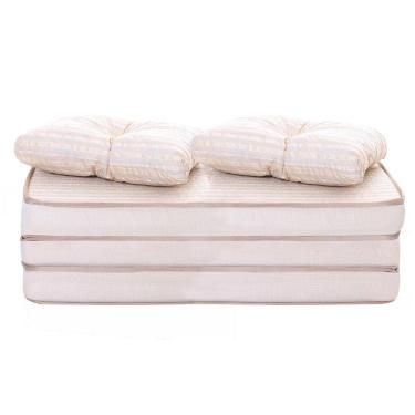 Imagem de Puff Multiuso 3 Em 1 + Travesseiro Jacquard Bege Casal Bf Colchões