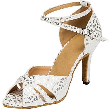 Imagem de Sapatos femininos de festa baratos tira no tornozelo peep-toe latina salsa noiva sapatos de dança 1001, Prata, 5