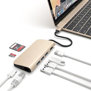 Imagem de Satechi Adaptador multiportas de alumínio 4K HDMI, USB-C Pass Through, Gigabit Ethernet, leitores de cartão SD/Micro, USB 3.0 – Compatível com MacBook Pro 2020, MacBook Air, iPad Pro 2020 (dourado)