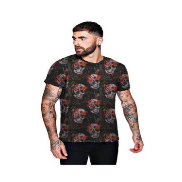 Imagem de Camiseta Florida Com Caveiras Floral Skull Masculina - Di Nuevo