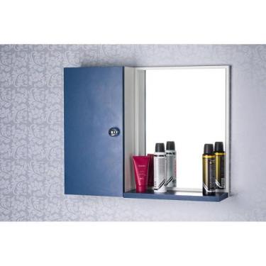 Imagem de Armario Para Banheiro Com Espelho Cor Azul E Branco - Mercado Das Prat