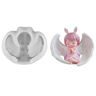 Imagem de vela silicone anjo 3D, menina anjo fofa com asas fundição escultura resina feito à mão cera aroma para fabricação velas faça você mesmo artesanato sabão cera abelha bolo chocolate