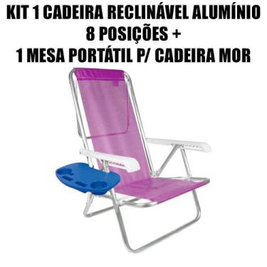 Imagem de Kit 1 Cadeira Reclinável Alumínio 8 Posições + Mesa Portátil  - Mor