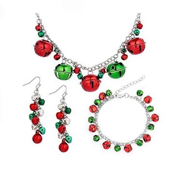 Imagem de Pulseiras de Natal com pingente de corrente longa e ornamento de sino de natal vermelho prateado para mulheres, adolescentes, meninas, ganchos, meias hipoalergênicas, joias de festa, presentes para filhas, conjunto de BFF
