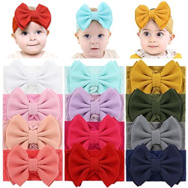 Imagem de Cinaci Pacote com 12 faixas de nylon super elásticas com laço grande acessórios de cabelo bandanas largas para bebês meninas e crianças