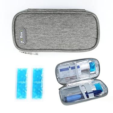 Imagem de LengKe Cooler de insulina para viagem, refrigerador de medicamentos para diabéticos, estojo portátil de transporte de insulina para caneta de insulina e medicamento de insulina com 2 pacotes de gelo (cinza)