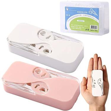 Imagem de Portable Floss Dispenser, 2/4Pcs Floss Box Dispenser, Dental Floss Portable Case Dental Floss Dispenser (White+Pink)