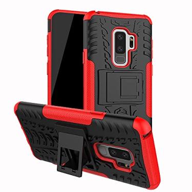 Imagem de Capa protetora de telefone compatível com Samsung Galaxy S9 Plus, TPU + PC Bumper Hybrid Militar Grade Rugged Case, Capa de telefone à prova de choque com suporte (Cor: vermelho)