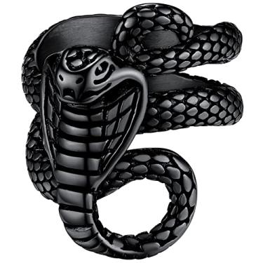 Imagem de ChainsHouse Anel de cobra preto e serpente de aço inoxidável, banhado a ouro 18 quilates, anel retrô punk gótico, joia estilo serpente para répteis, oferece serviço personalizado (com