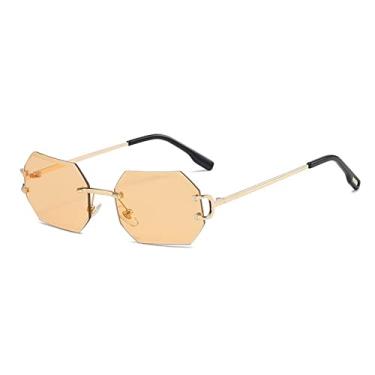 Imagem de Óculos de sol quadrados pequenos sem aro de corte de diamante para mulheres vintage liga de luxo gradiente óculos de sol masculinos, laranja dourado, tamanho único