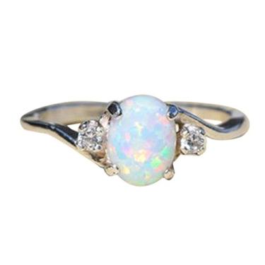 Imagem de YUMUTO Anel de compromisso solitário de casamento de ouro branco 14K diamante criado opala solitário anel de noivado pedra preciosa anel de noivado (cor: prata, tamanho: 7)