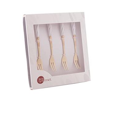 Imagem de WOLFF - Conjunto 4 Garfos para Aperitivo de Aço Inox Dourado com Cabo de Cerâmica Branco