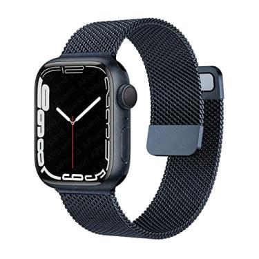 Pulseira Couro Fecho Magnético Para Apple Watch Série 7 45mm Cor Black