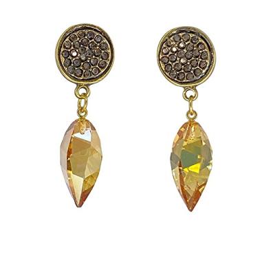 Imagem de Brinco Armazem RR Bijoux gota pindurada Swarovski dourado