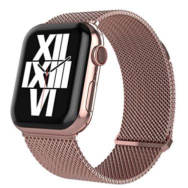 Imagem de TalKWorks Pulseira de relógio expansível compatível com Apple Watch Series - 42 mm/44 mm/45 mm - fecho magnético - pulseira de malha de aço inoxidável com ajuste confortável para mulheres e homens -