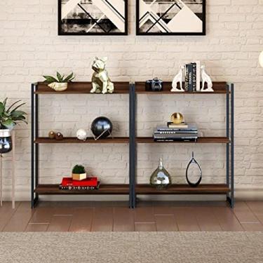 Imagem de Conjunto 2 Estantes para Livros Baixas Industrial Aço 3 Prateleiras 104x80cm Active Yescasa Nogal