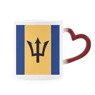 Imagem de Caneca de grés com bandeira nacional da América do Norte da Barbados que muda de cor vermelha