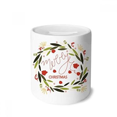 Imagem de DIYthinker Caixa de moedas de cerâmica com ilustração de folha de guirlanda colorida de Natal para presente de cofrinho