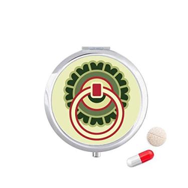 Imagem de Caixa de pílula de cobre circular com padrão chinês, caixa de armazenamento de medicamentos dispensador de recipiente