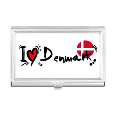 Imagem de I Love Denmark Bandeira de Palavra Love Heart Ilustration Porta-cartões de visita Carteira de bolso