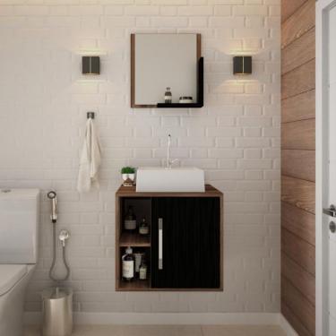 Imagem de Conjunto para Banheiro Gabinete com Cuba Q32 e Espelheira Soft 500  Nogal com Preto Ônix