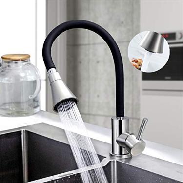 Imagem de GZZBMY Torneira misturadora de cozinha giratória de 360° para janela interior de cozinha, torneiras para pia de água quente e fria, torneiras giratórias de latão e cromo para instalação frontal de janela acessórios de cozinha (preto)