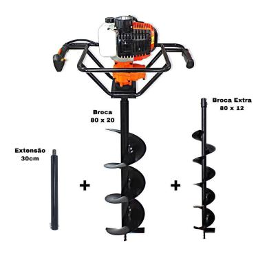 Imagem de KIT Perfurador de Solo Vulcan VPS520 2T 52CC 2,5HP com Broca 80x20cm + Broca Vulcan 80x12cm + Extensão 30cm com Pino Trava