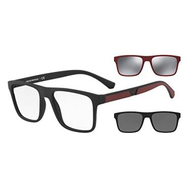 Imagem de Emporio Armani Armação masculina Ea4115 para óculos de grau com dois clipes de sol intercambiáveis retangulares, Preto fosco/transparente/cinza/cinza espelhado, 54 mm