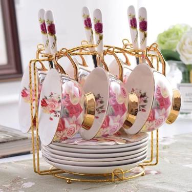 Imagem de Espresso Cup Set Teacup Rose Bone China Tea Cup Pires Colher Set 200ml Advanced Porcelana Coffee Cup British Cafe Afternoon Teacup Drop Shipping Coffee Cups Mugs,6cups N Holder,Constructive23