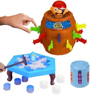 Imagem de Jogos de tabuleiro infantil Barril Pula Pirata ZFT134 Kit Jogo Pinguim Numa Fria Quebra Gelo + Cilindro Latinha Mágica brinquedo criança 5 anos