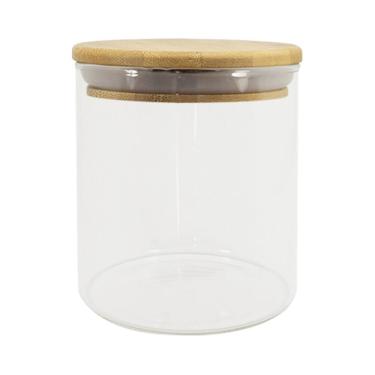 Imagem de Pote de Vidro com Tampa de Bambu Oikos 500ML Hermético Redondo