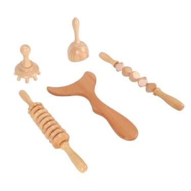 Imagem de Kit de Ferramentas de Massagem de Madeira 5 Em 1, Conjunto de Ferramentas de Massagem de Madeira, Drenagem Linfática, Cuidados de Saúde, Rolo de Massagem de Celulite para
