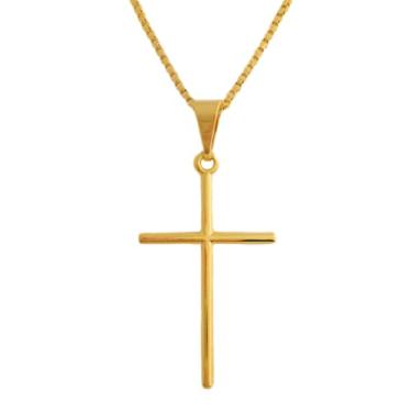 Imagem de Colar Cordão Corrente Correntinha Gargantilha Feminina Pingente Cruz Crucifixo Banhado a Ouro 18k