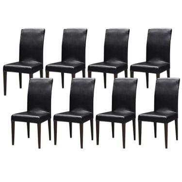 Imagem de Capas de couro para cadeiras de jantar, capas de cadeira extensíveis, macias, à prova d'água, protetor de cadeira, para sala de jantar, cozinha, hotel (Color : Black, Size : 8)